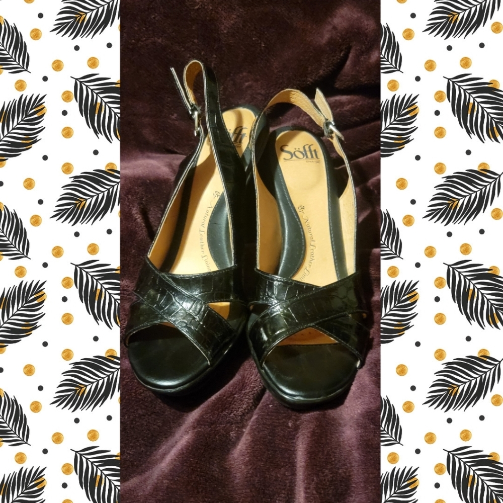 Sofft Portia Sandal Heels - Black Croco - 7.5